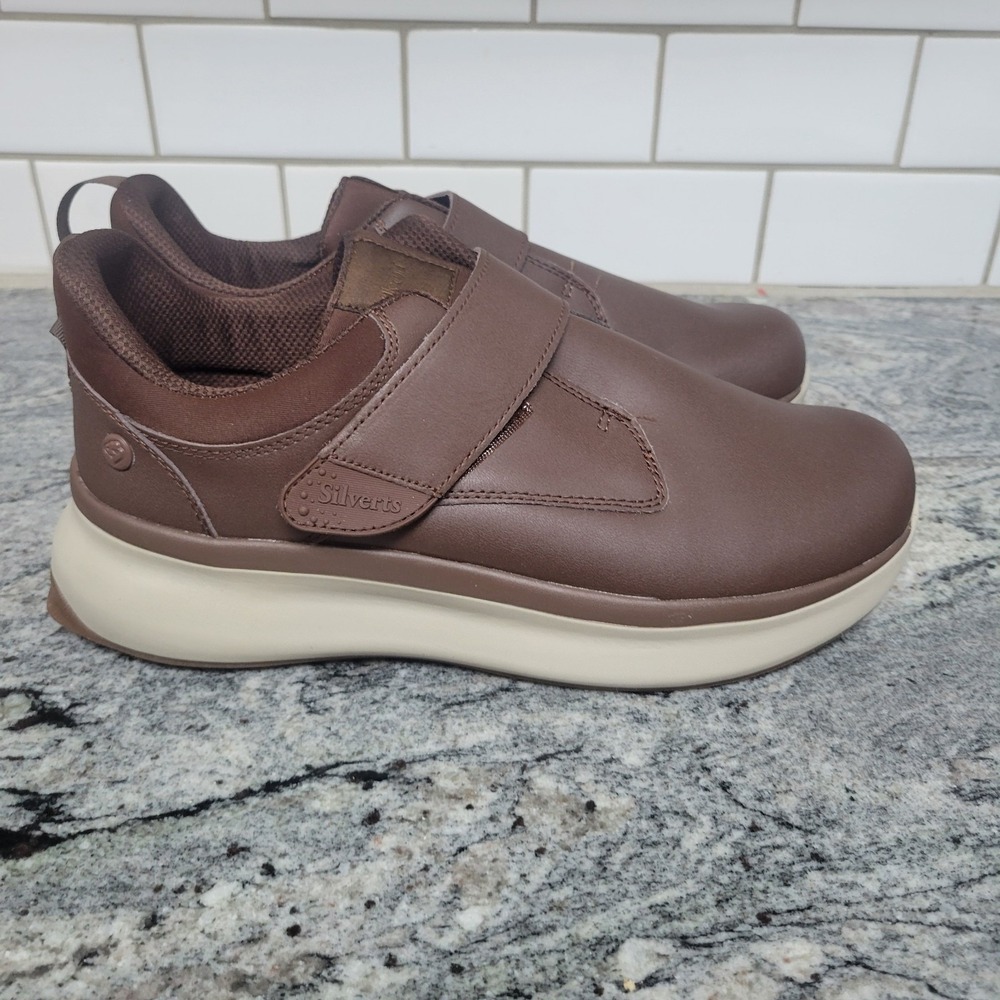 Silverts Sneaker Men 11 Brown Adaptive Orthopedic Slip On Casual Comfort Leather